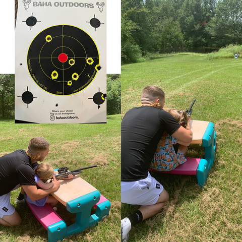 Kendall and Kollins practicing safe rifle shooting with their dad